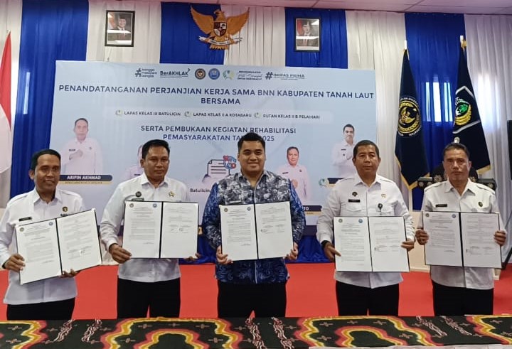 BNNK Tanah Laut Perkuat Kolaborasi P4GN Melalui Penandatanganan PKS dengan Tiga Unit Lapas/Rutan